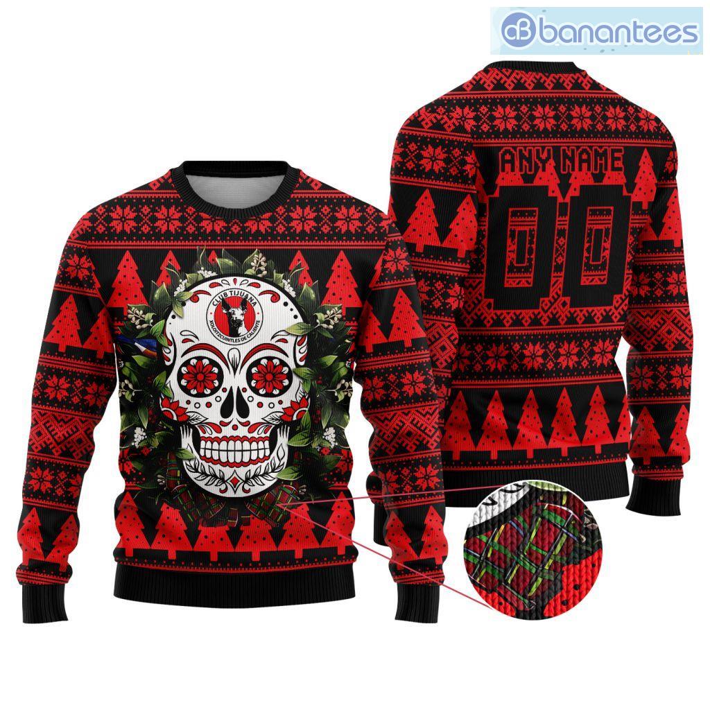 liga mx club tijuana special sugar skull christmas ugly sweater custom name and number image Liga Mx Club Tijuana Special Sugar Skull Christmas Ugly Sweater Custom Name And Number Product Photo 1