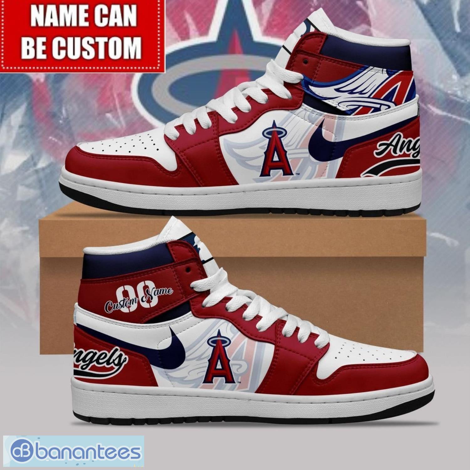 los angeles angels custom name number limited air jordan hightop shoes jd1 sneakers image Los Angeles Angels Custom Name Number Limited Air Jordan Hightop Shoes JD1 Sneakers Product Photo 1