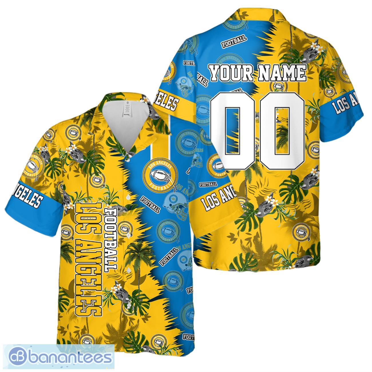 los angeles football team hawaiian shirt and shorts custom name number tropical style hawaiian shirt image Los Angeles Football Team Hawaiian Shirt And Shorts Custom Name Number Tropical Style Hawaiian Shirt Product Photo 1