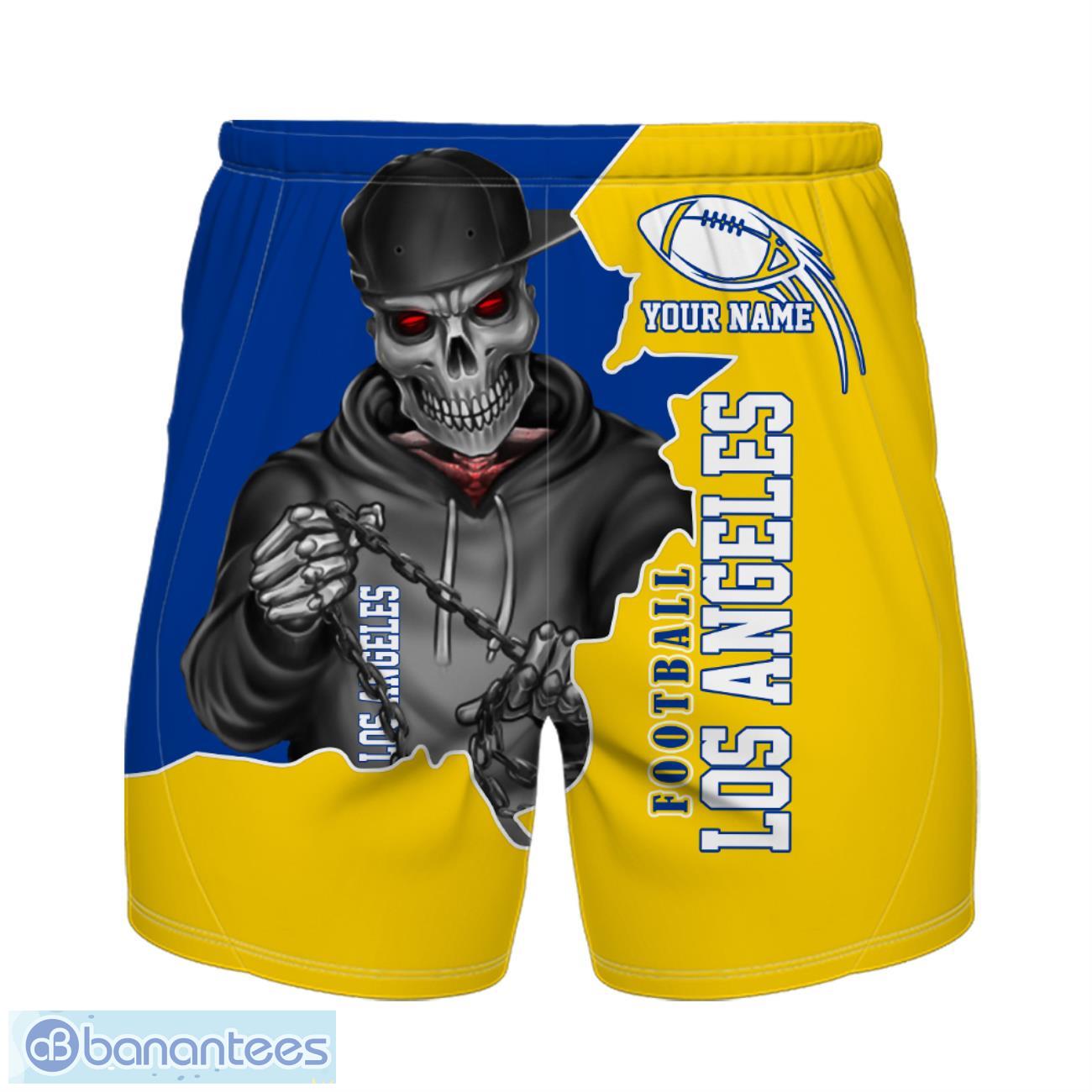los angeles football team hawaiian shirt and shorts personalized name and number for fans blue yellow 1 image Los Angeles Football Team Hawaiian Shirt And Shorts Personalized Name And Number For Fans Blue Yellow Product Photo 2