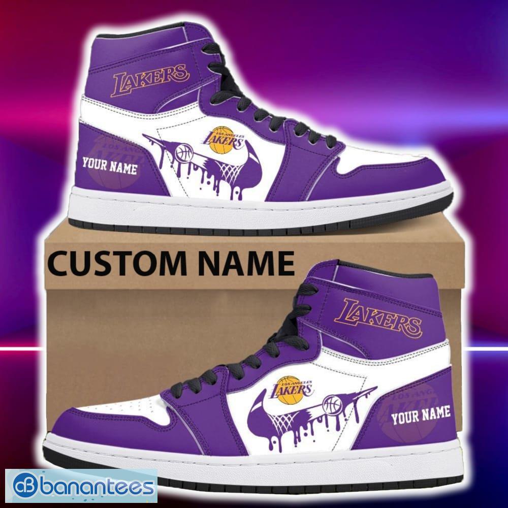 los angeles lakers air jordan hightop shoes new custom name for fans gift sneaker image Los Angeles Lakers Air Jordan Hightop Shoes New Custom Name For Fans Gift Sneaker - Los Angeles Lakers Air Jordan Hightop Shoes Photo 4