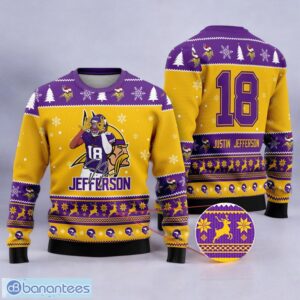Minnesota Vikings Justin Jefferson Custom Name And Number Sport Player 3D Ugly Christmas Sweater Product Photo 1