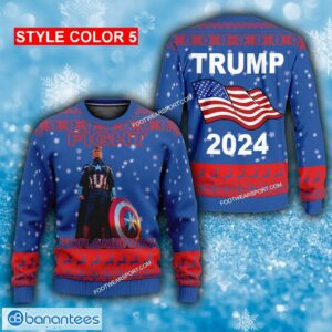 Donald Trump Attired In Captain Americas Ugly Christmas Sweater Trump 2024 - Donald Trump Attired In Captain Americas Royal Blue Ugly Christmas Sweater Trump 2024