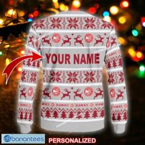 NEW Textile Atlanta Hawks Ugly Xmas Sweater Gift For Adult Custom Name - NBA Atlanta Hawks Ugly Christmas Sweater For Men And Women Photo 2