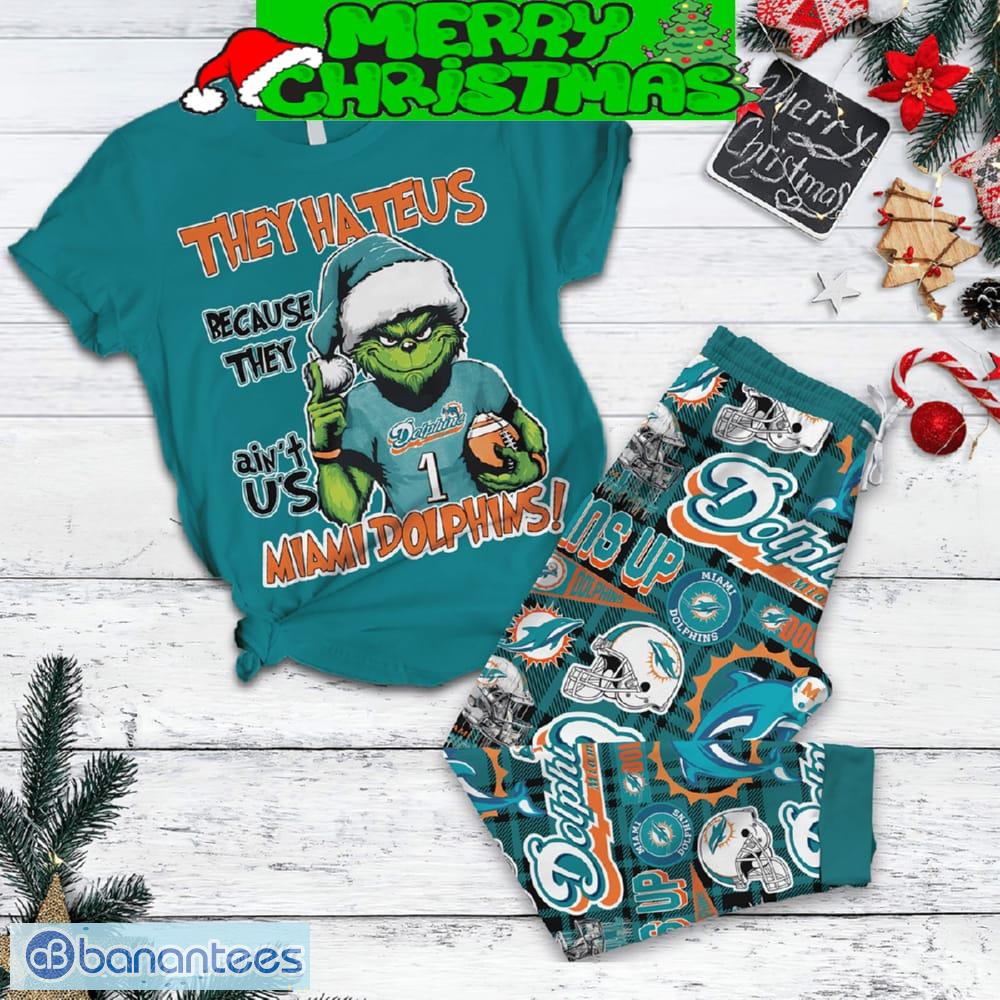 miami dolphins grinch hate us christmas fleece pajamas set gift family image Miami Dolphins Grinch Hate Us Christmas Fleece Pajamas Set Gift Family - Miami Dolphins Grinch Hate Us Christmas Fleece Pajamas Set-1