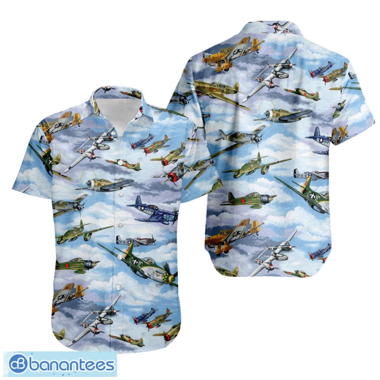 military warbirds wwii planes summer gift hawaiian shirt image Military Warbirds WWII Planes Summer Gift Hawaiian Shirt Product Photo 1