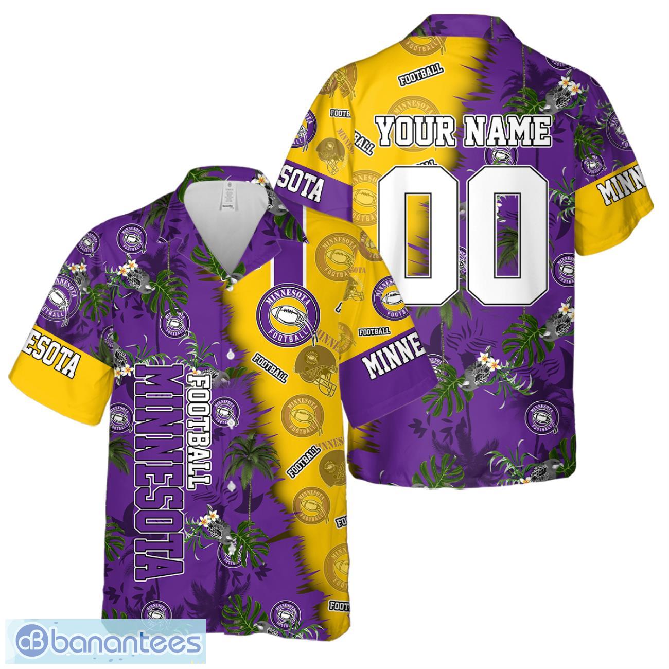 minnesota football team hawaiian shirt and shorts custom name number tropical style hawaiian shirt image Minnesota Football Team Hawaiian Shirt And Shorts Custom Name Number Tropical Style Hawaiian Shirt Product Photo 1