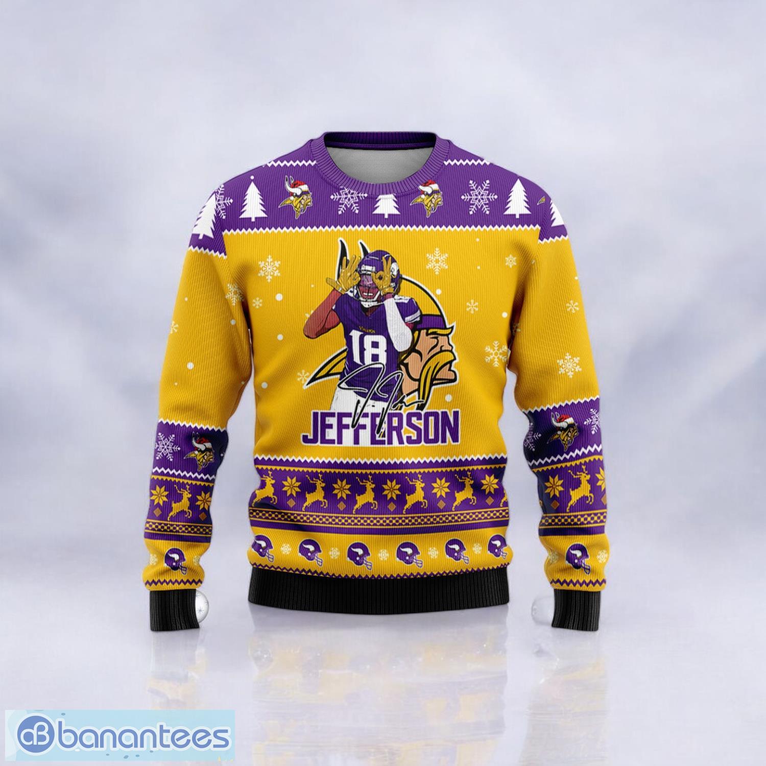 minnesota vikings justin jefferson custom name and number sport player 3d ugly christmas sweater 1 image Minnesota Vikings Justin Jefferson Custom Name And Number Sport Player 3D Ugly Christmas Sweater Product Photo 2