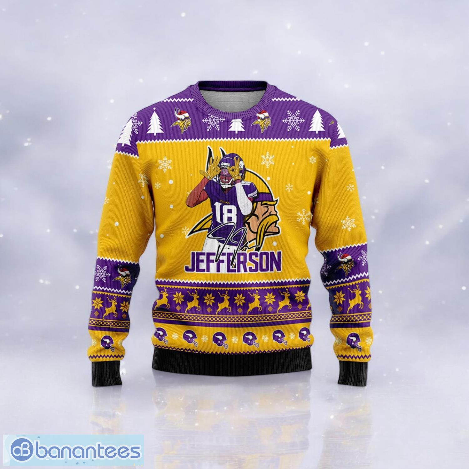 minnesota vikings justin jefferson merry xmas sport player 3d ugly christmas sweater 1 image Minnesota Vikings Justin Jefferson Merry Xmas Sport Player 3D Ugly Christmas Sweater Product Photo 2
