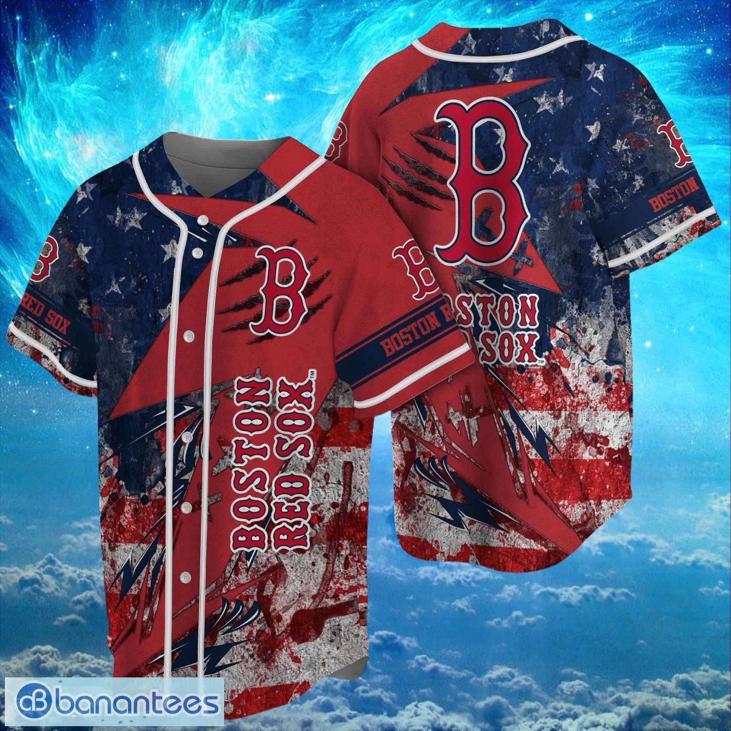 mlb boston red sox logo design us flag gifts baseball jersey shirt full print image MLB Boston Red Sox Logo Design US Flag Gifts Baseball Jersey Shirt Full Print Product Photo 1