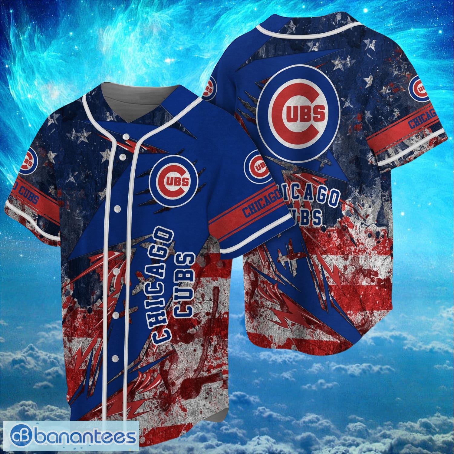 mlb chicago cubs logo design us flag gifts baseball jersey shirt full print image MLB Chicago Cubs Logo Design US Flag Gifts Baseball Jersey Shirt Full Print Product Photo 1