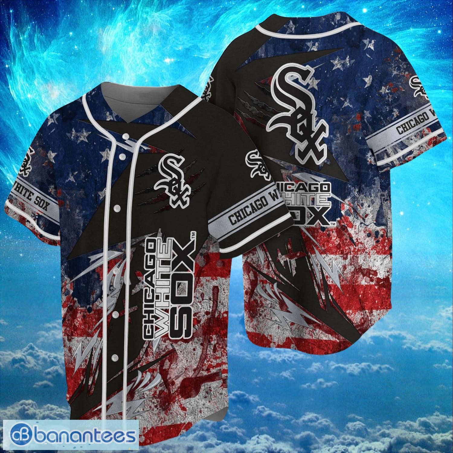 mlb chicago white sox logo design us flag gifts baseball jersey shirt full print image MLB Chicago White Sox Logo Design US Flag Gifts Baseball Jersey Shirt Full Print Product Photo 1