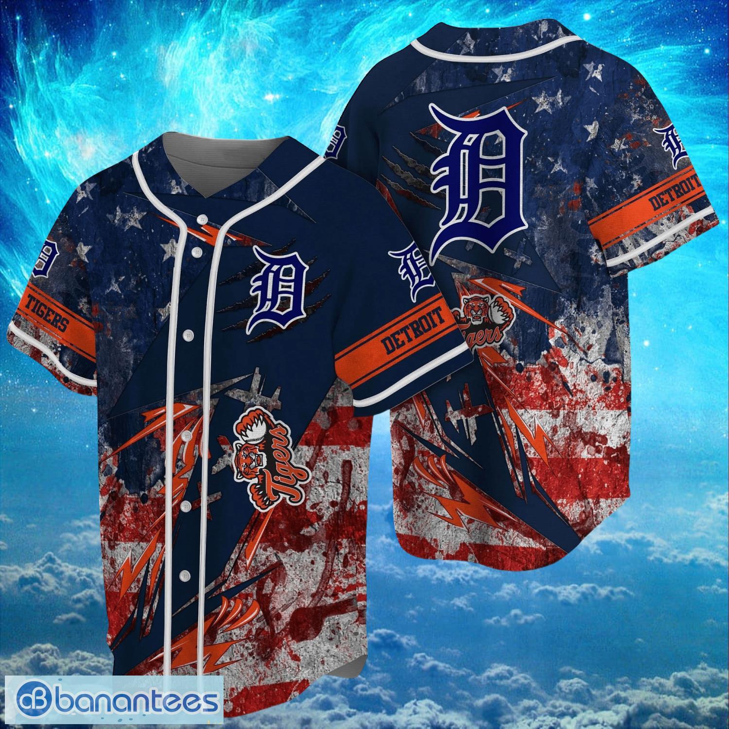 mlb detroit tigers logo design us flag gifts baseball jersey shirt full print image MLB Detroit Tigers Logo Design US Flag Gifts Baseball Jersey Shirt Full Print Product Photo 1