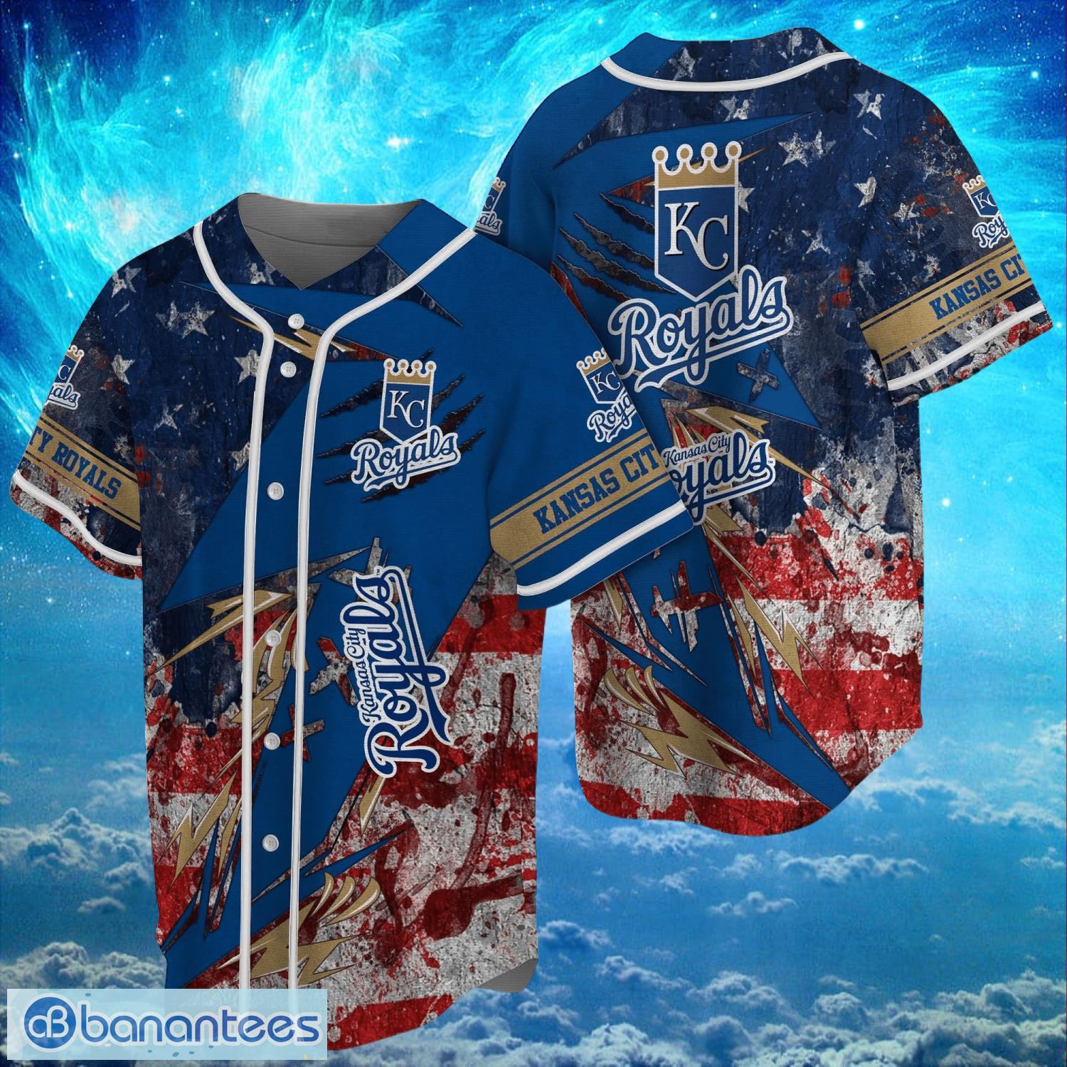 mlb kansas city royals logo design us flag gifts baseball jersey shirt full print image MLB Kansas City Royals Logo Design US Flag Gifts Baseball Jersey Shirt Full Print Product Photo 1