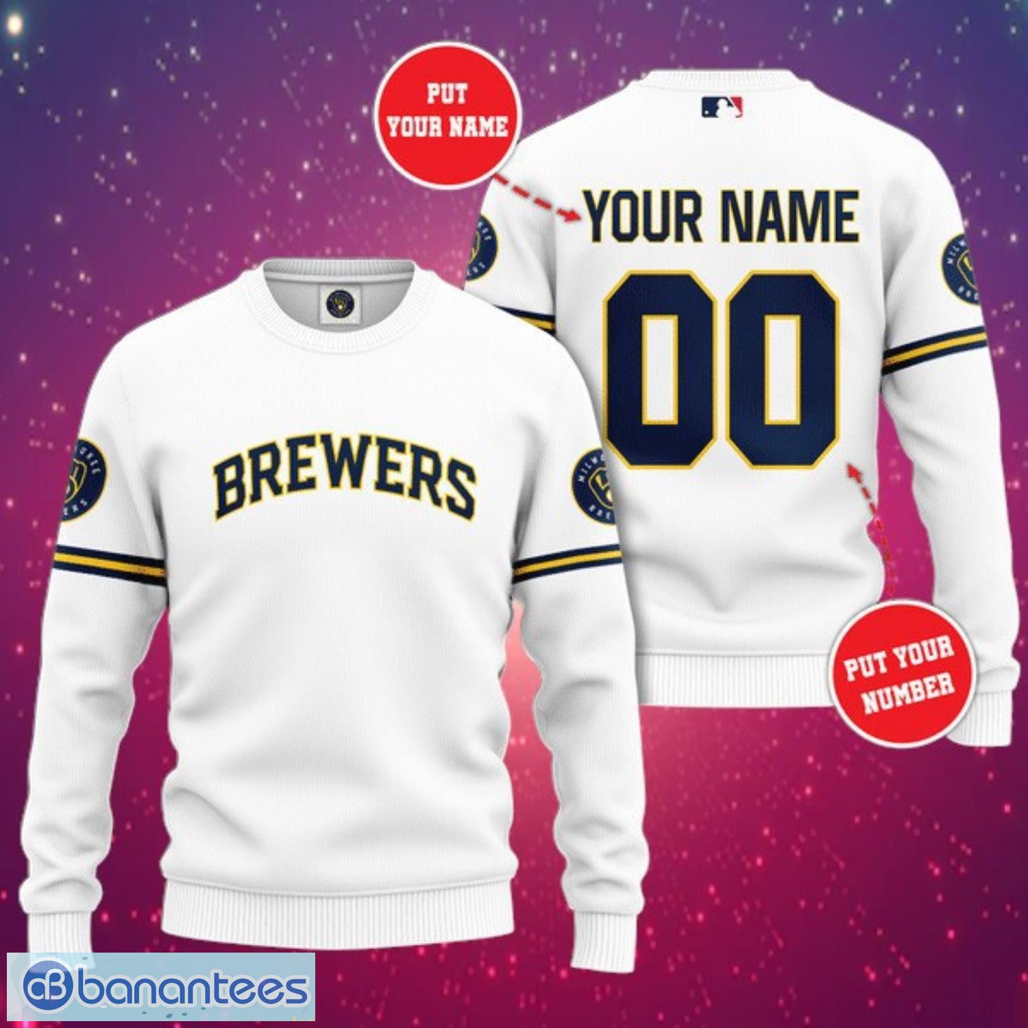mlb milwaukee brewers logo design simple white sweatshirt custom name and number sweatshirt image MLB Milwaukee Brewers Logo Design Simple White Sweatshirt Custom Name And Number Sweatshirt Product Photo 1