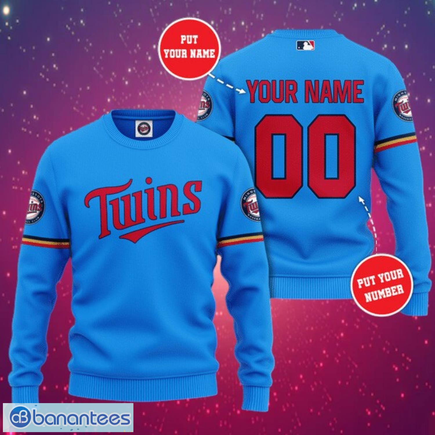 mlb minnesota twins logo design simple blue sweatshirt custom name and number sweatshirt 3d image MLB Minnesota Twins Logo Design Simple Blue Sweatshirt Custom Name And Number Sweatshirt 3D Product Photo 1