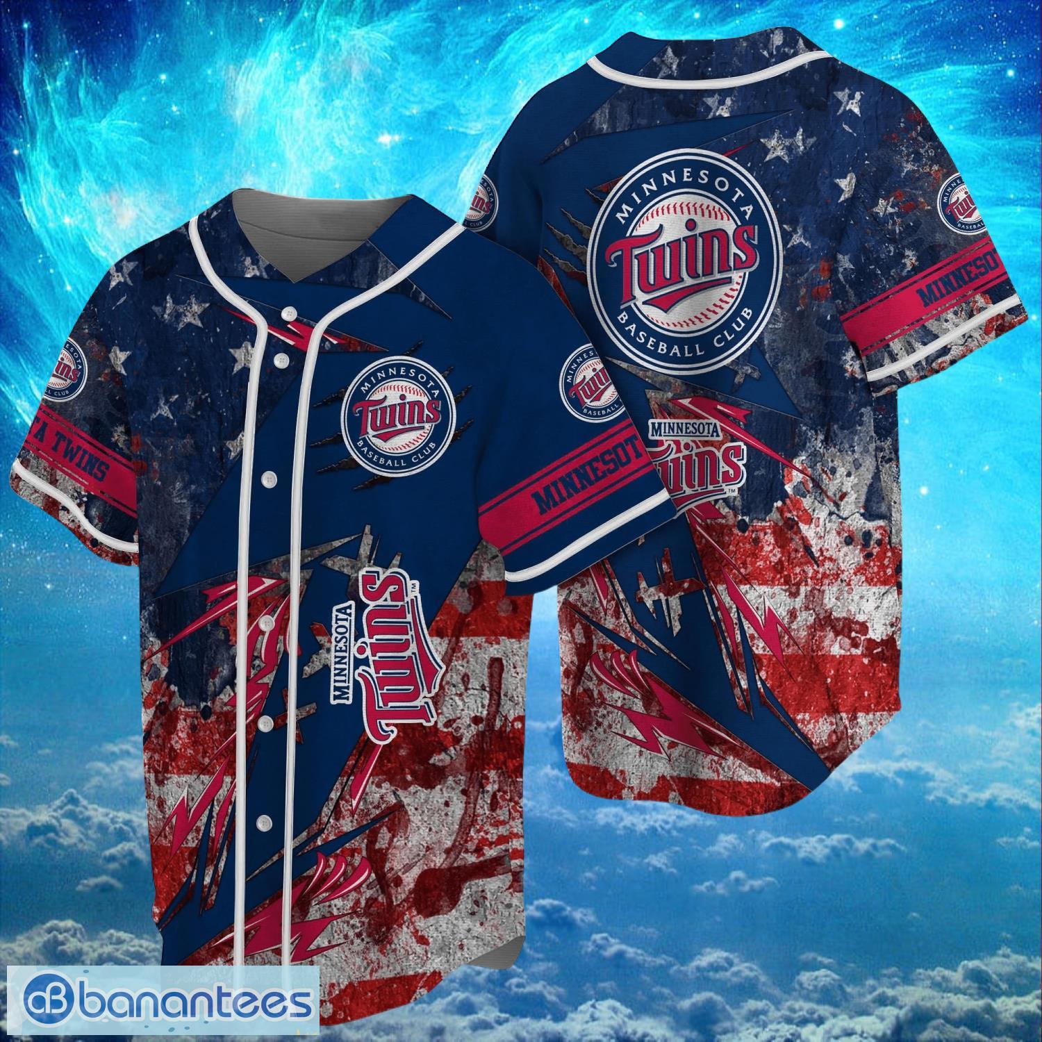 mlb minnesota twins logo design us flag gifts baseball jersey shirt full print image MLB Minnesota Twins Logo Design US Flag Gifts Baseball Jersey Shirt Full Print Product Photo 1