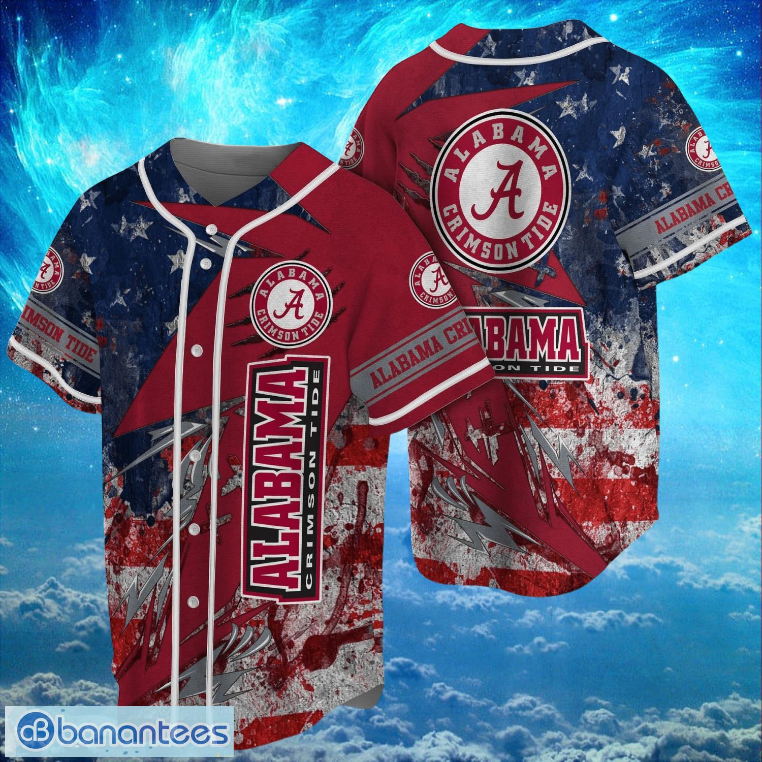 ncaa alabama crimson tide logo design baseball jersay shirt full print image NCAA Alabama Crimson Tide Logo Design Baseball Jersay Shirt Full Print Product Photo 1