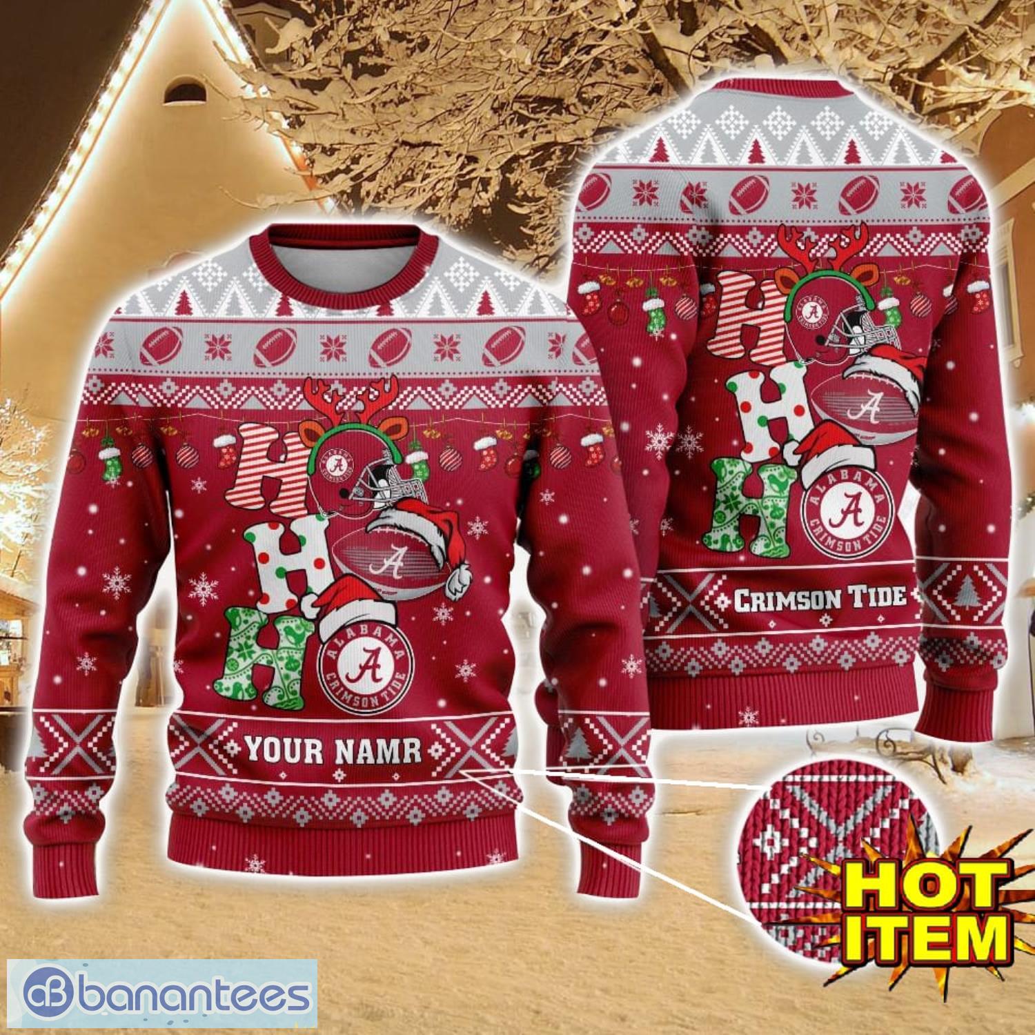 ncaa alabama crimson tide ugly christmas sweater custom name 3d sweater for fans image NCAA Alabama Crimson Tide Ugly Christmas Sweater Custom Name 3D Sweater For Fans Product Photo 1