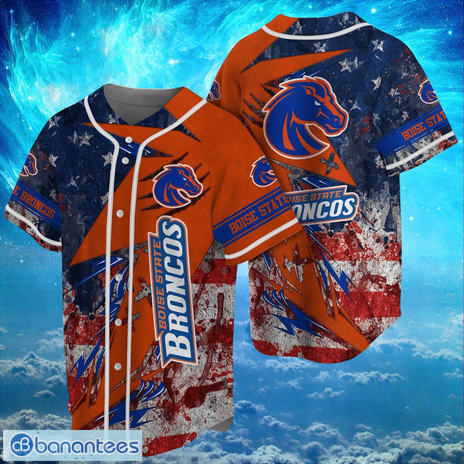 ncaa boise state broncos logo design baseball jersay shirt full print image NCAA Boise State Broncos Logo Design Baseball Jersay Shirt Full Print Product Photo 1