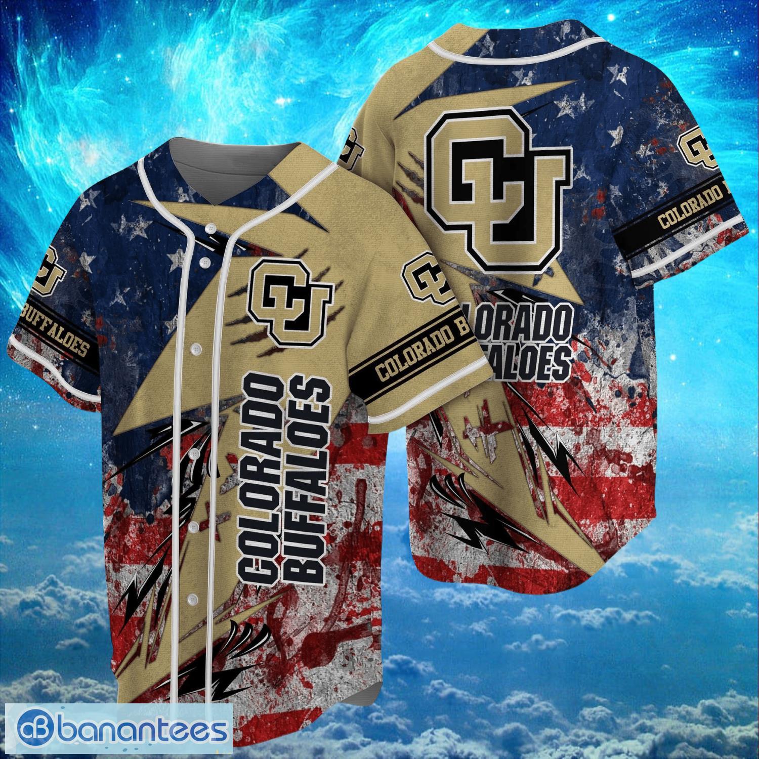 ncaa colorado buffaloes logo design baseball jersay shirt full print image NCAA Colorado Buffaloes Logo Design Baseball Jersay Shirt Full Print Product Photo 1