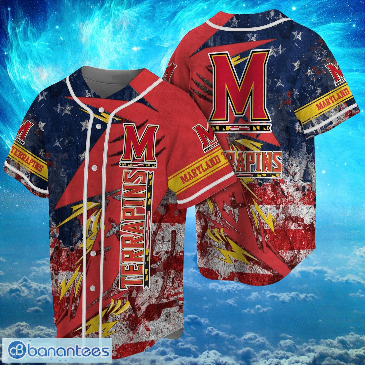 ncaa maryland terrapins logo design baseball jersay shirt full print image NCAA Maryland Terrapins Logo Design Baseball Jersay Shirt Full Print Product Photo 1