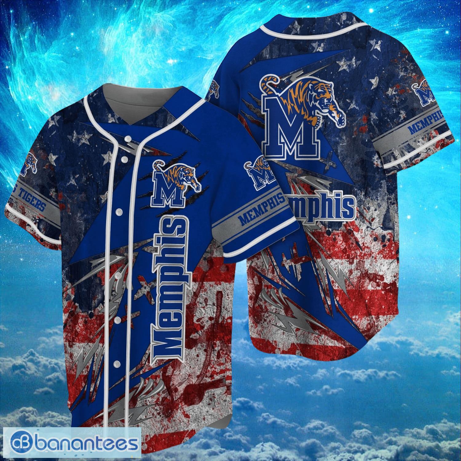 ncaa memphis tigers logo design baseball jersay shirt full print image NCAA Memphis Tigers Logo Design Baseball Jersay Shirt Full Print Product Photo 1