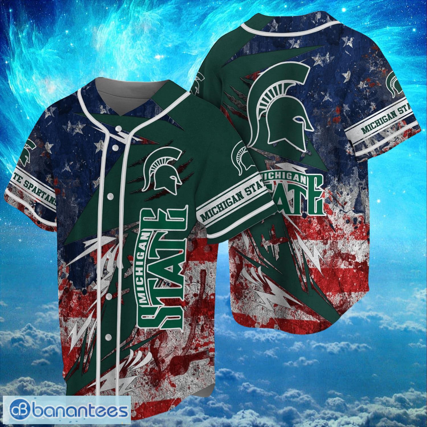 ncaa michigan state spartans logo design baseball jersay shirt full print image NCAA Michigan State Spartans Logo Design Baseball Jersay Shirt Full Print Product Photo 1