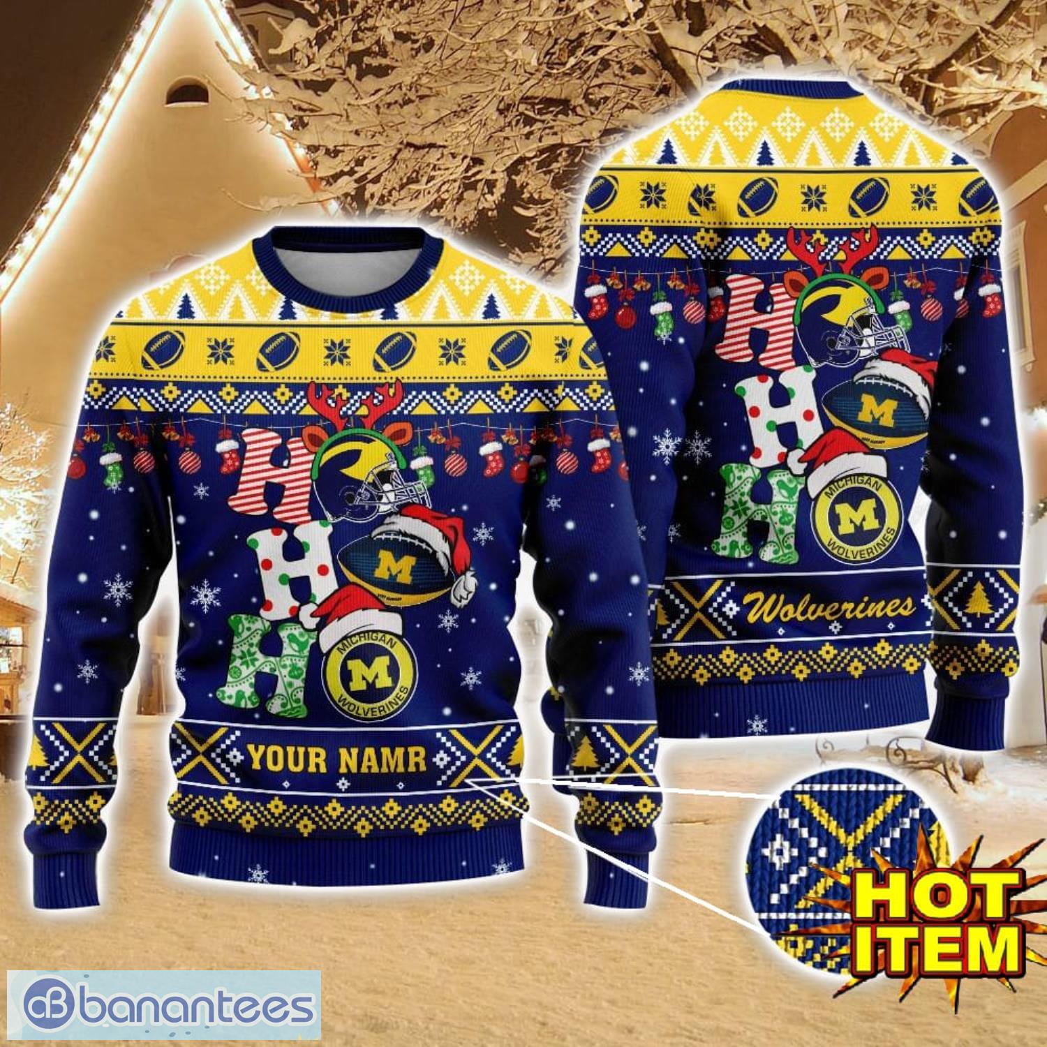 ncaa michigan wolverines ugly christmas sweater custom name 3d sweater for fans image NCAA Michigan Wolverines Ugly Christmas Sweater Custom Name 3D Sweater For Fans Product Photo 1