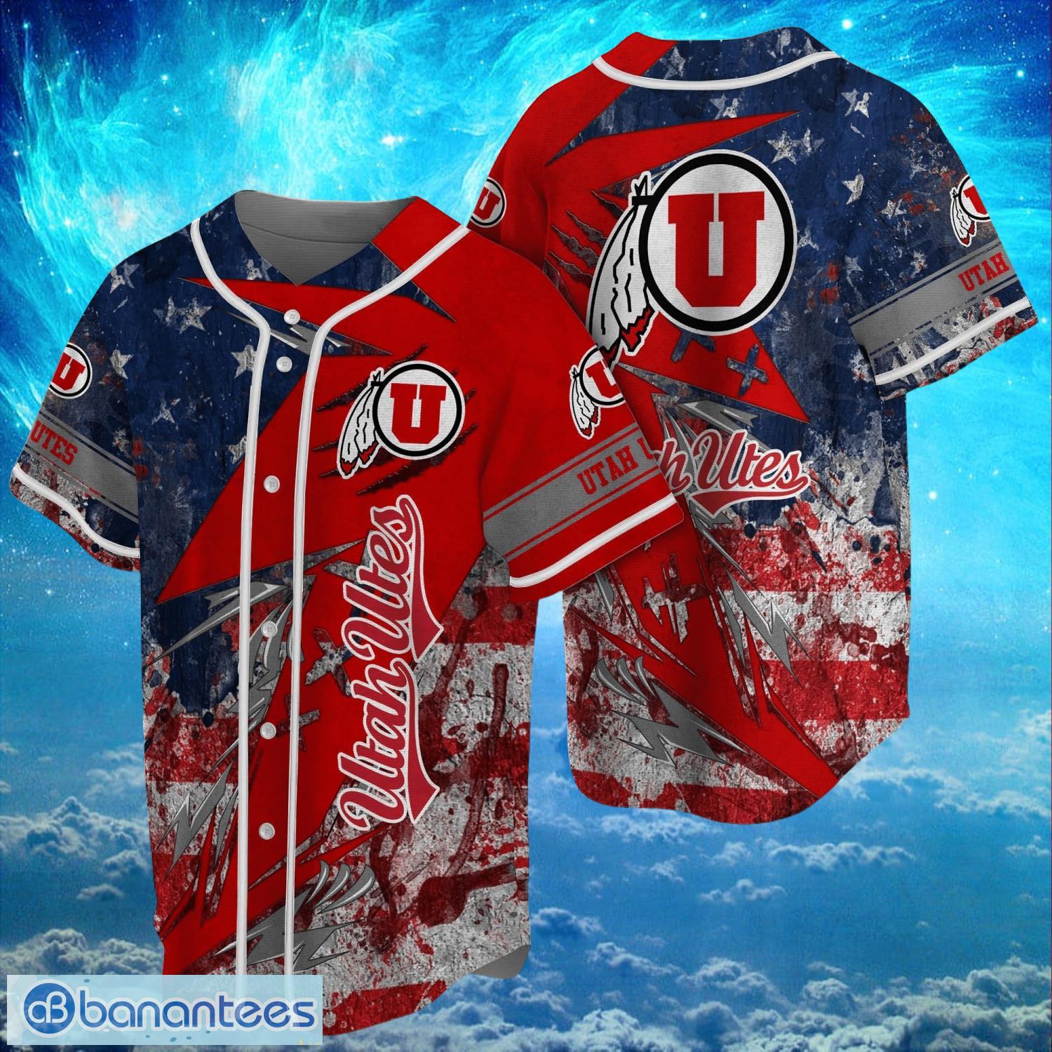 ncaa utah utes logo design baseball jersay shirt full print image NCAA Utah Utes Logo Design Baseball Jersay Shirt Full Print Product Photo 1