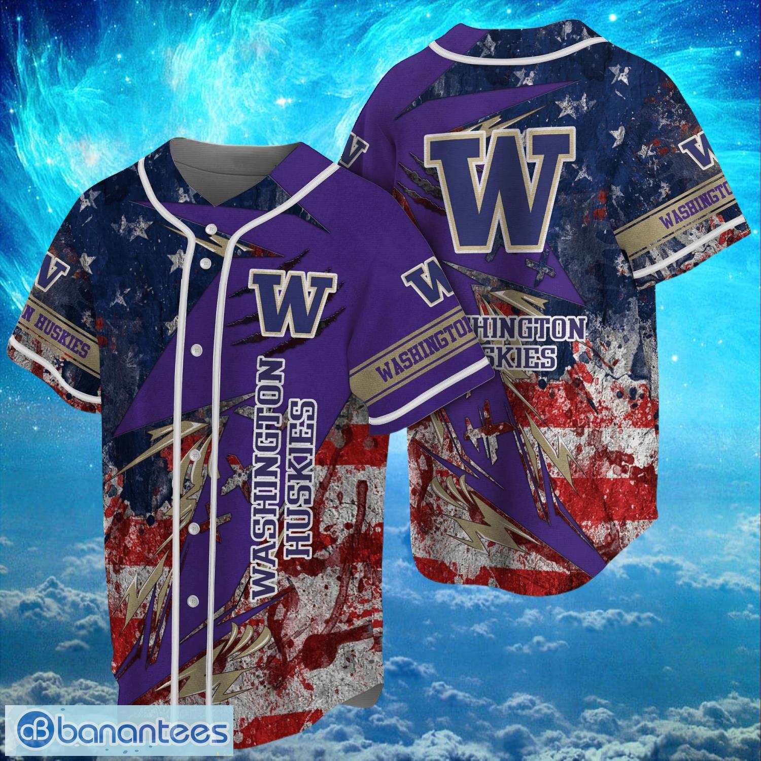 ncaa washington huskies logo design baseball jersay shirt full print image NCAA Washington Huskies Logo Design Baseball Jersay Shirt Full Print Product Photo 1