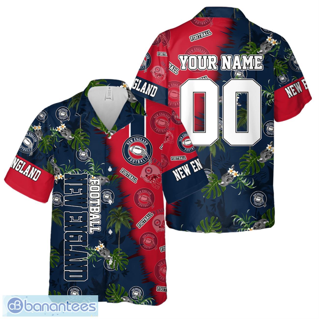 new england football team hawaiian shirt and shorts custom name number tropical style hawaiian shirt image New England Football Team Hawaiian Shirt And Shorts Custom Name Number Tropical Style Hawaiian Shirt Product Photo 1