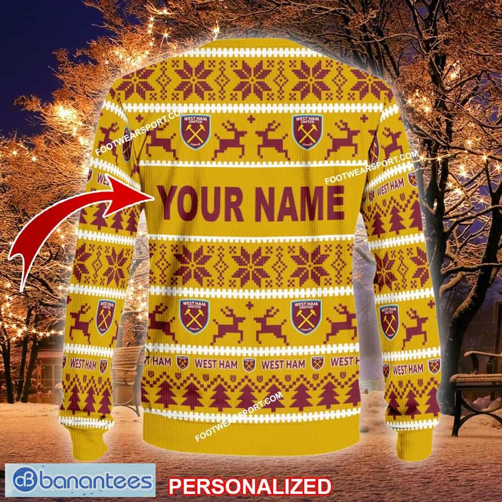 new gather west ham united knitted christmas sweater aop gift holidays custom name 1 image NEW Gather West Ham United Knitted Christmas Sweater AOP Gift Holidays Custom Name - EPL West Ham United Ugly Christmas Sweater For Men And Women Photo 2