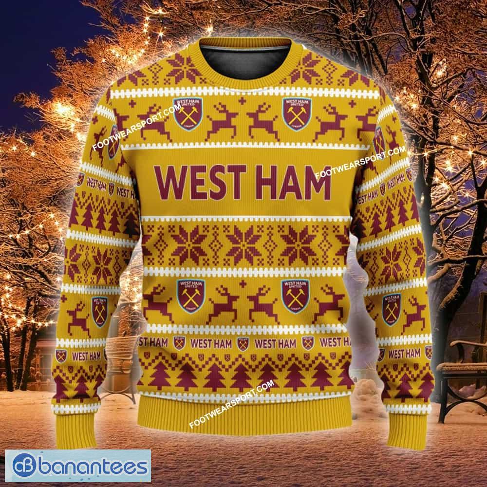 new gather west ham united knitted christmas sweater aop gift holidays custom name image NEW Gather West Ham United Knitted Christmas Sweater AOP Gift Holidays Custom Name - EPL West Ham United Ugly Christmas Sweater For Men And Women Photo 1