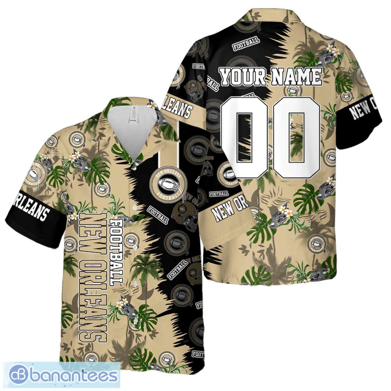 new orleans football team hawaiian shirt and shorts custom name number tropical style hawaiian shirt image New Orleans Football Team Hawaiian Shirt And Shorts Custom Name Number Tropical Style Hawaiian Shirt Product Photo 1