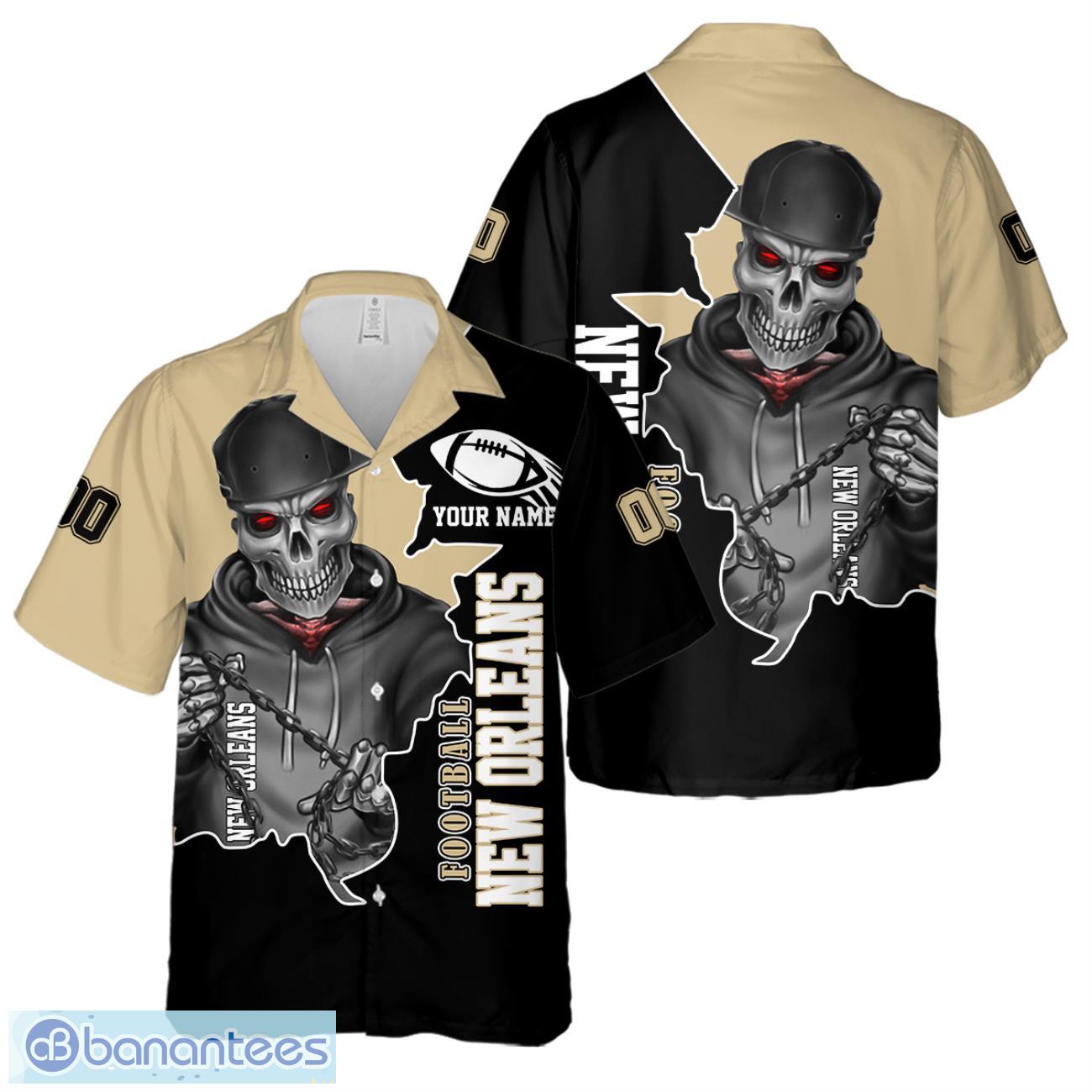 new orleans football team hawaiian shirt and shorts personalized name and number for fans image New Orleans Football Team Hawaiian Shirt And Shorts Personalized Name And Number For Fans Product Photo 1