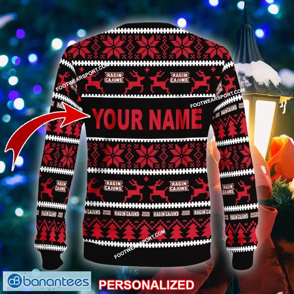 new rejoice louisiana ragin cajuns ugly christmas sweater gift for men and women custom name 1 image NEW Rejoice Louisiana Ragin Cajuns Ugly Christmas Sweater Gift For Men And Women Custom Name - NCAA Louisiana Ragin Cajuns Ugly Christmas Sweater For Men And Women Photo 2