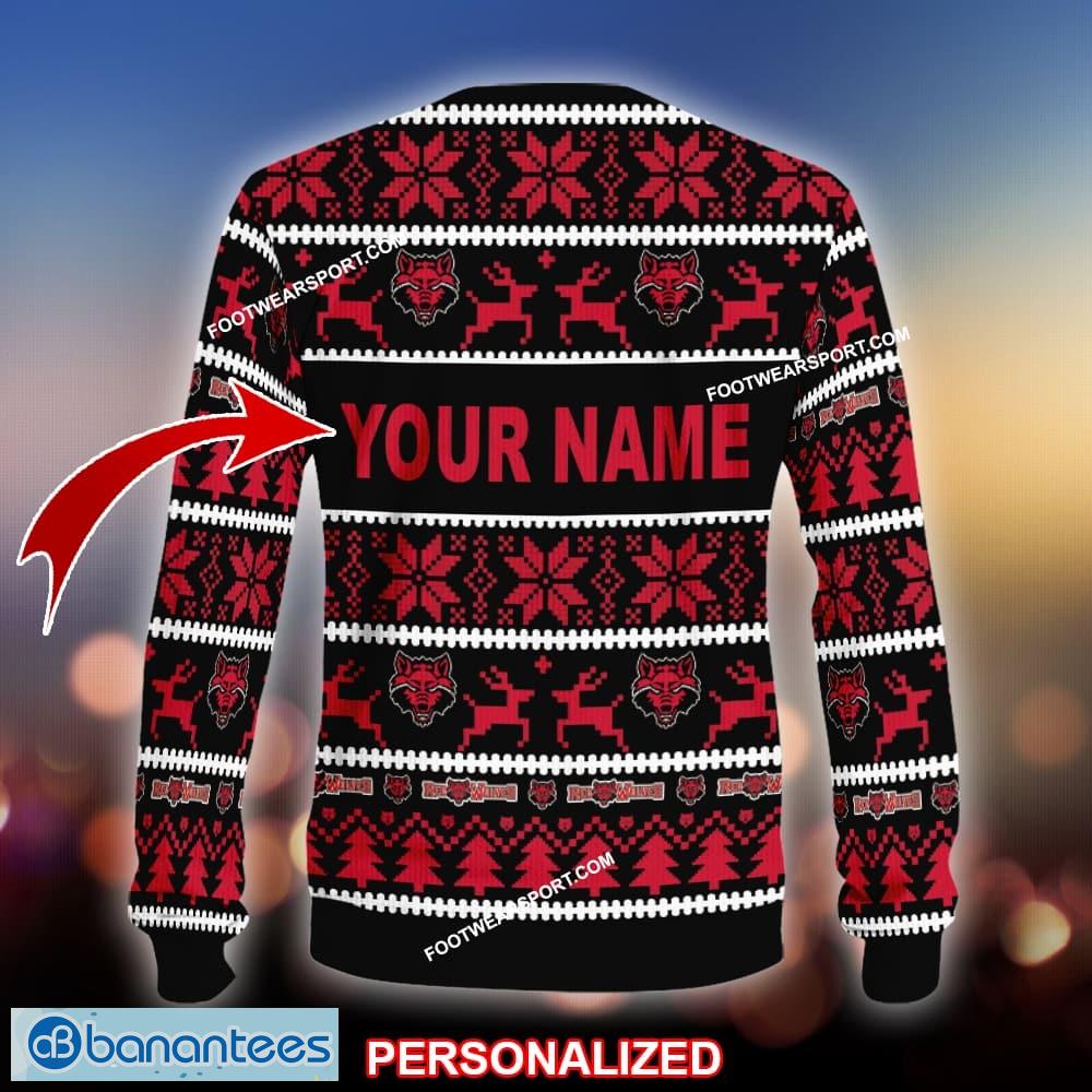 new seasons arkansas state red wolves knitted christmas sweater aop gift for men and women custom name 1 image NEW Season's Arkansas State Red Wolves Knitted Christmas Sweater AOP Gift For Men And Women Custom Name Product Photo