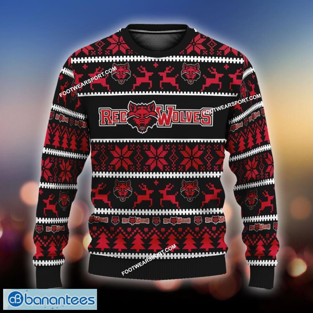 new seasons arkansas state red wolves knitted christmas sweater aop gift for men and women custom name image NEW Season's Arkansas State Red Wolves Knitted Christmas Sweater AOP Gift For Men And Women Custom Name Product Photo