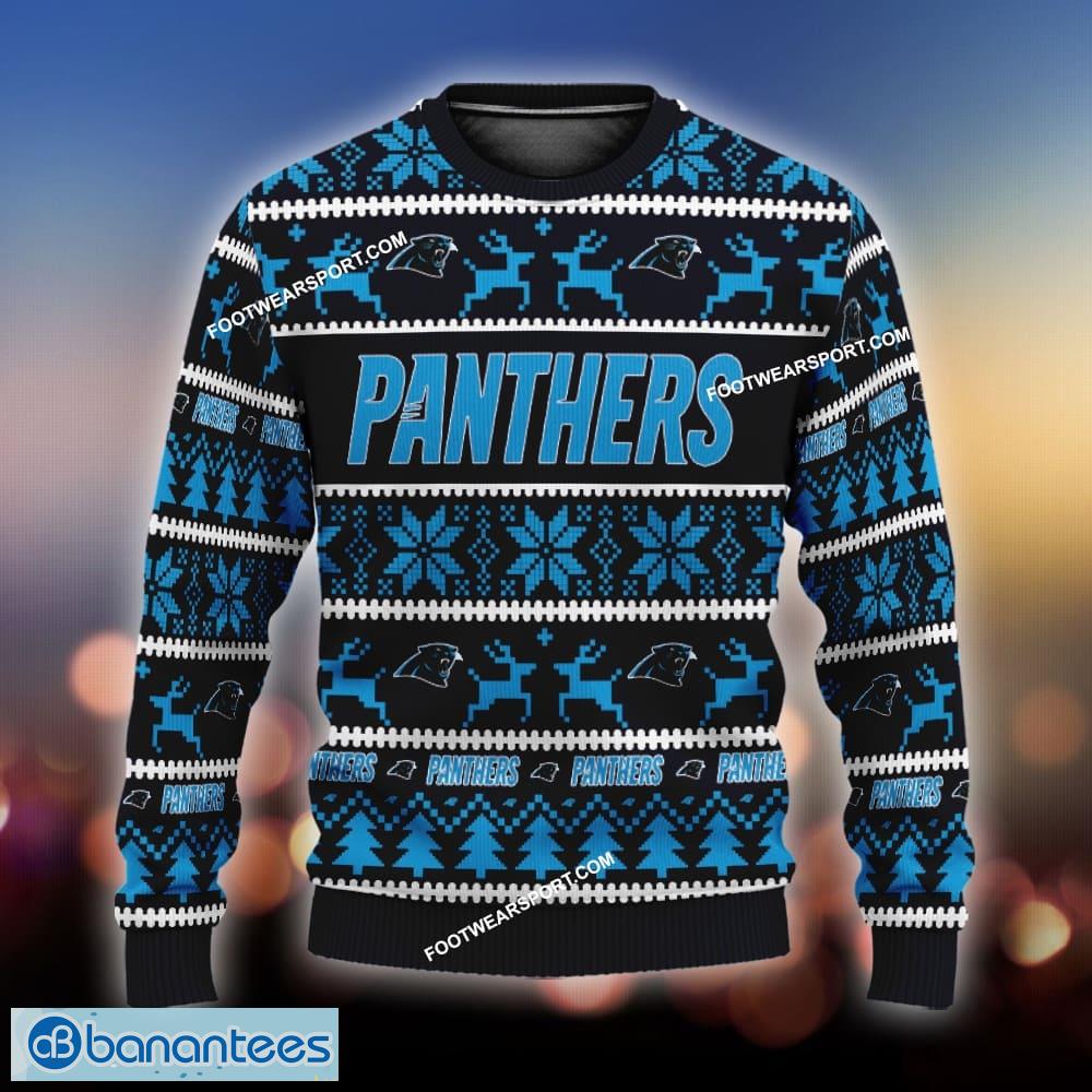 new snowy carolina panthers knitted xmas sweater gift for men and women custom name image NEW Snowy Carolina Panthers Knitted Xmas Sweater Gift For Men And Women Custom Name - NFL Carolina Panthers Ugly Christmas Sweater For Men And Women Photo 1