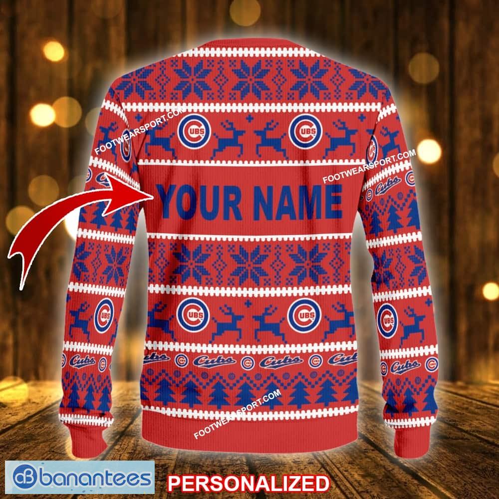 new special chicago cubs knitted christmas sweater gift for men and women custom name 1 image NEW Special Chicago Cubs Knitted Christmas Sweater Gift For Men And Women Custom Name - MLB Chicago Cubs Ugly Christmas Sweater For Men And Women Photo 2