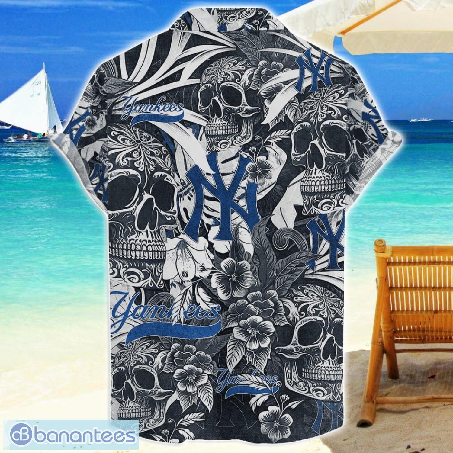 new york yankees flower and skull hawaiian shirt mlb team halloween shirt 1 image New York Yankees Flower and Skull Hawaiian Shirt MLB Team Halloween Shirt Product Photo 2