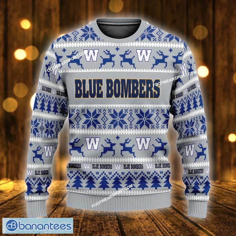 new yuletide winnipeg blue bombers ugly xmas sweater gift for adult custom name image NEW Yuletide Winnipeg Blue Bombers Ugly Xmas Sweater Gift For Adult Custom Name - CFL Winnipeg Blue Bombers Ugly Christmas Sweater For Men And Women Photo 1