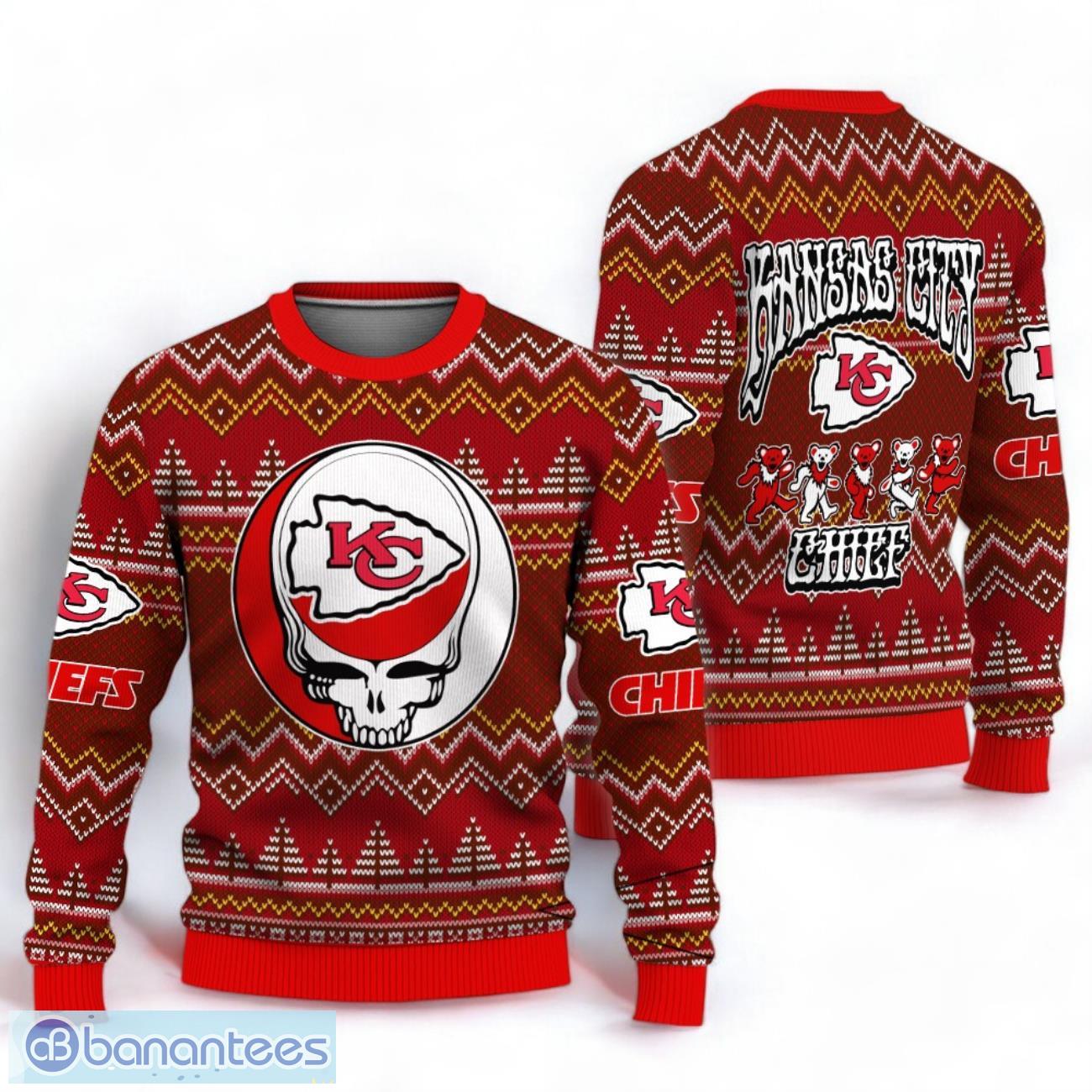 nfl kansas city chiefs x gratefull ugly sweater christmas gift for fans image NFL Kansas City Chiefs x Gratefull Ugly Sweater Christmas Gift For Fans Product Photo 1