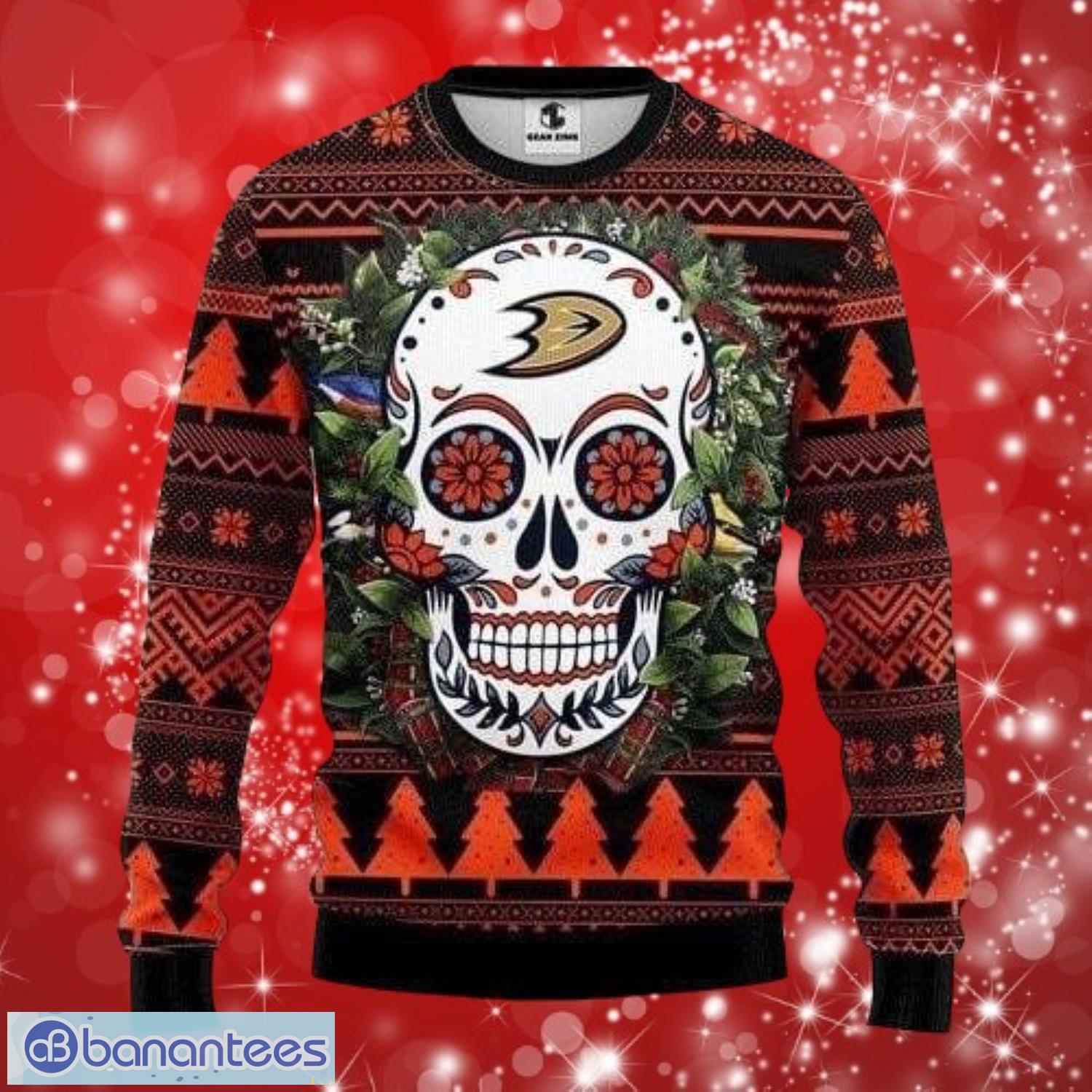 nhl anaheim ducks skull flower christmas full over print gifts christmas 3d sweater shirt image NHL Anaheim Ducks Skull Flower Christmas Full Over Print Gifts Christmas 3D Sweater Shirt Product Photo 1