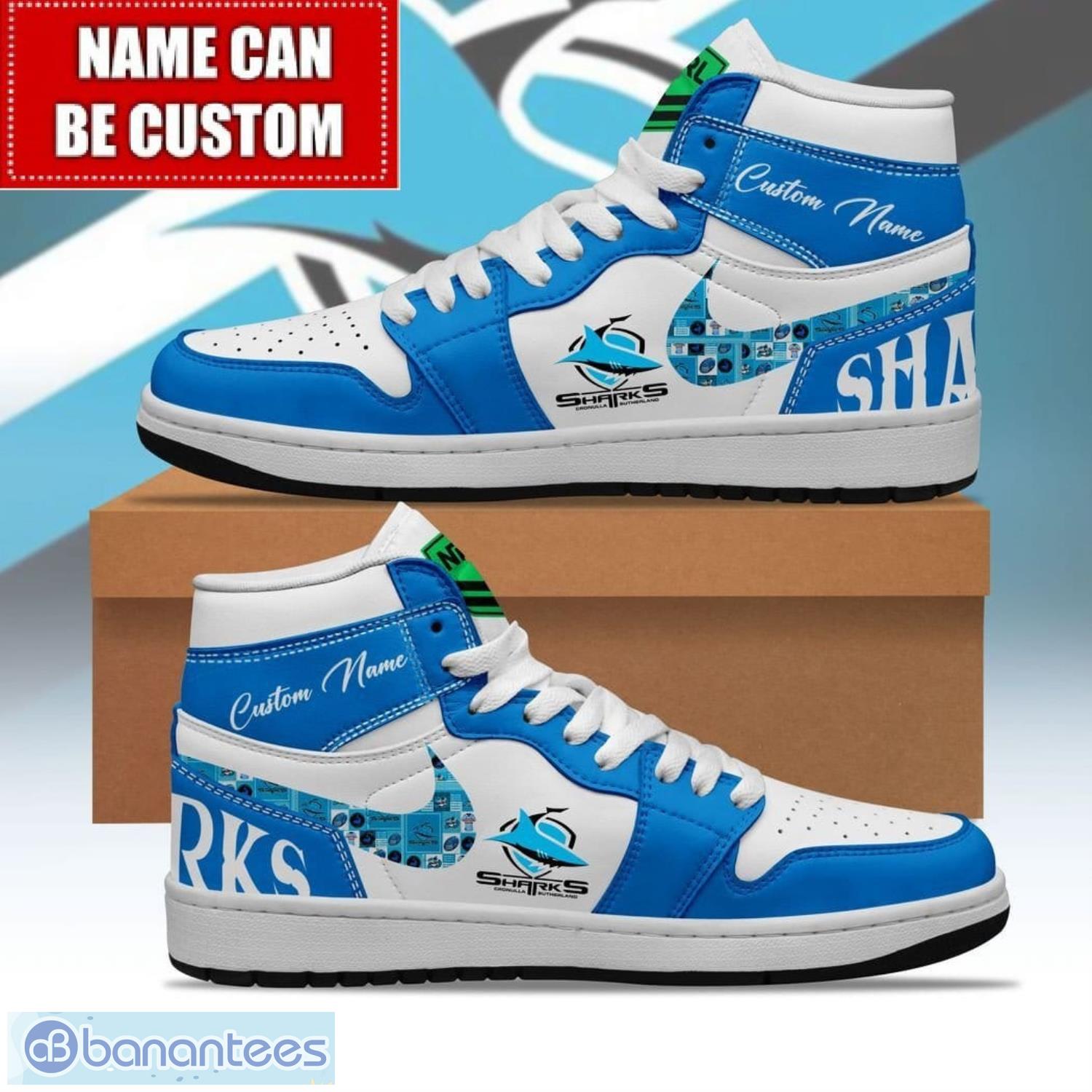 nrl cronulla sutherland sharks custom name limited air jordan hightop shoes jd1 sneakers image NRL Cronulla-Sutherland Sharks Custom Name Limited Air Jordan Hightop Shoes JD1 Sneakers Product Photo 1