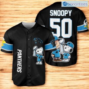 Carolina Panthers Peanut Snoopy Champion Baseball Jersey Shirt Black Product Photo 1