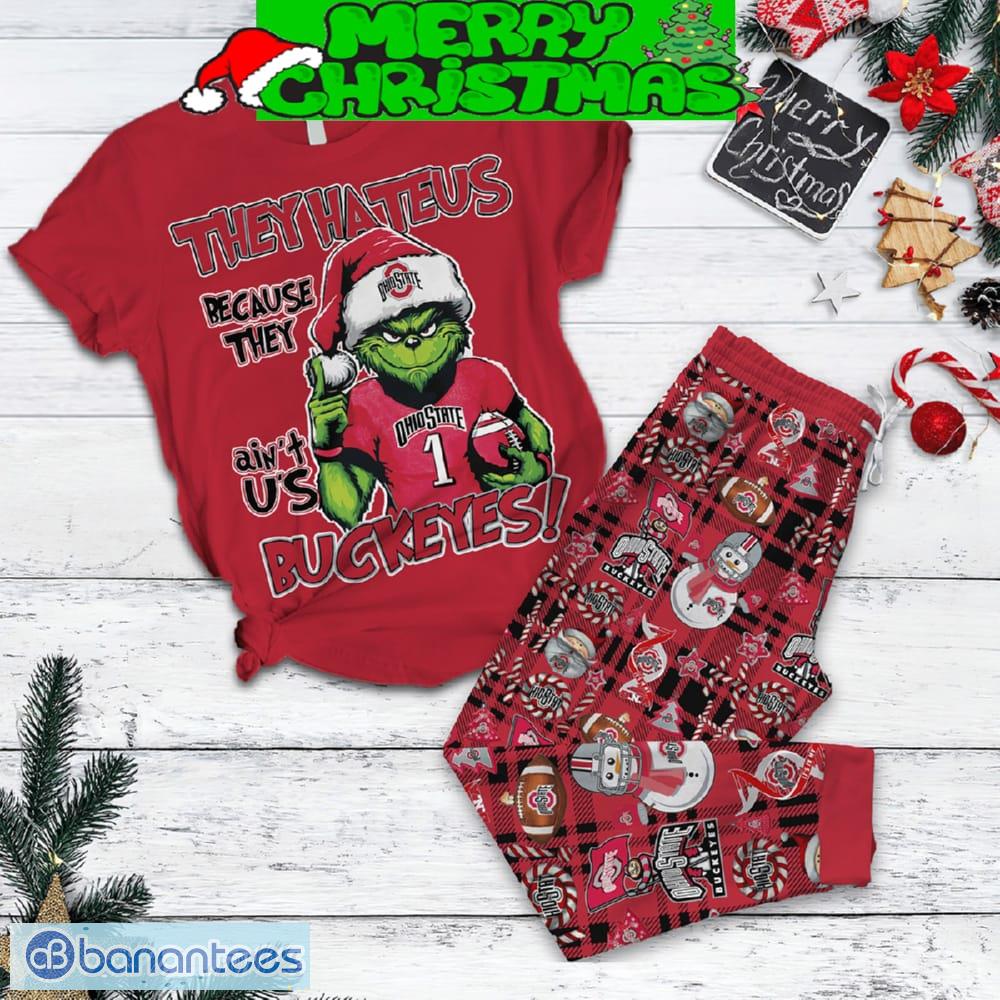 ohio state buckeyes grinch hate us christmas fleece pajamas set gift family image Ohio State Buckeyes Grinch Hate Us Christmas Fleece Pajamas Set Gift Family - Ohio State Buckeyes Grinch Hate Us Christmas Fleece Pajamas Set-1