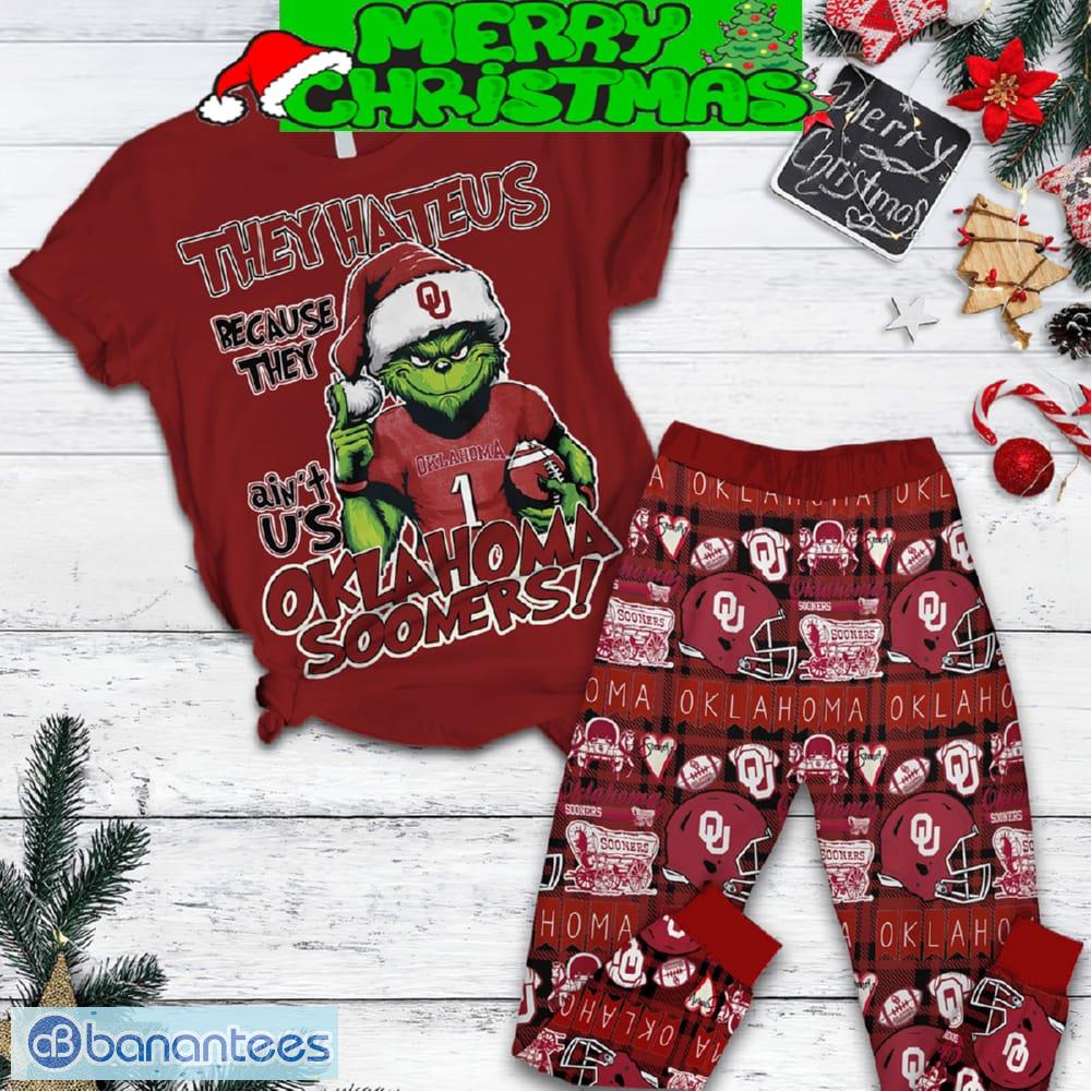 oklahoma sooners grinch hate us christmas fleece pajamas set all over print christmas gift image Oklahoma Sooners Grinch Hate Us Christmas Fleece Pajamas Set All Over Print Christmas Gift - Oklahoma Sooners Grinch Hate Us Christmas Fleece Pajamas Set-1