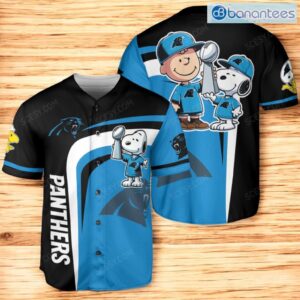 Carolina Panthers Peanut Snoopy Baseball Jersey Shirt Blue & Black For Men And Women Product Photo 1